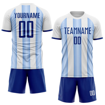 Custom White Royal-Light Blue Gradient Vertical Stripe Argentina Style Sublimation Soccer Uniform Jersey