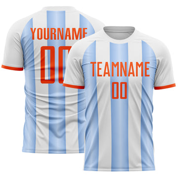 Custom White Orange-Light Blue Gradient Vertical Stripe Argentina Style Sublimation Soccer Uniform Jersey