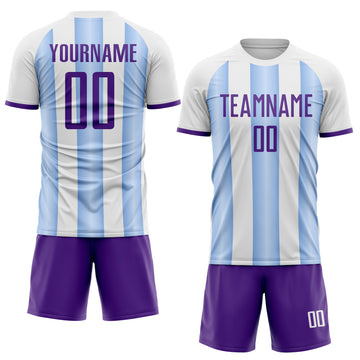 Custom White Purple-Light Blue Gradient Vertical Stripe Argentina Style Sublimation Soccer Uniform Jersey