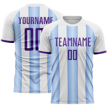 Custom White Purple-Light Blue Gradient Vertical Stripe Argentina Style Sublimation Soccer Uniform Jersey