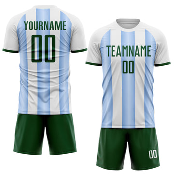 Custom White Green-Light Blue Gradient Vertical Stripe Argentina Style Sublimation Soccer Uniform Jersey
