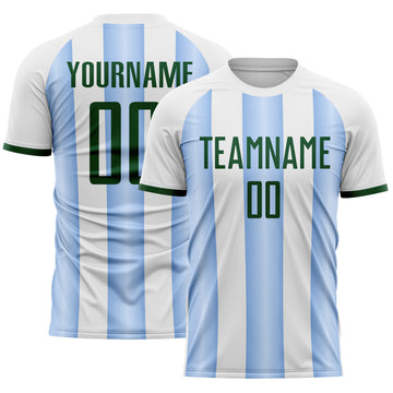 Custom White Green-Light Blue Gradient Vertical Stripe Argentina Style Sublimation Soccer Uniform Jersey