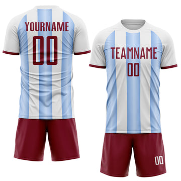 Custom White Crimson-Light Blue Gradient Vertical Stripe Argentina Style Sublimation Soccer Uniform Jersey