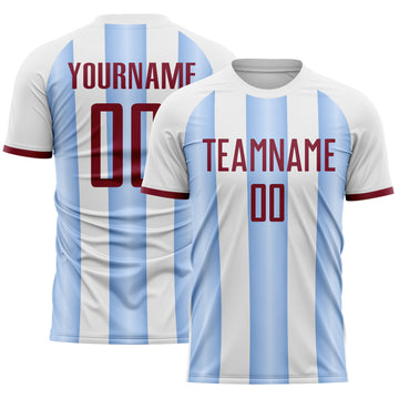 Custom White Crimson-Light Blue Gradient Vertical Stripe Argentina Style Sublimation Soccer Uniform Jersey