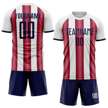 Custom White Navy-Crimson Gradient Vertical Stripe Argentina Style Sublimation Soccer Uniform Jersey