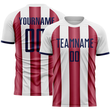 Custom White Navy-Crimson Gradient Vertical Stripe Argentina Style Sublimation Soccer Uniform Jersey