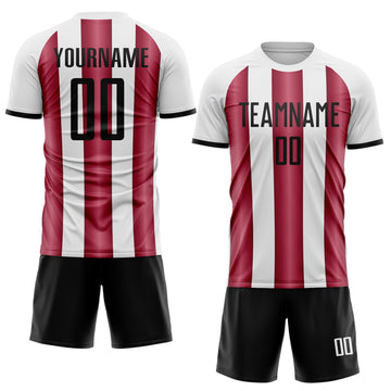 Custom White Black-Crimson Gradient Vertical Stripe Argentina Style Sublimation Soccer Uniform Jersey