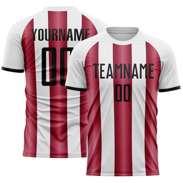 Custom White Black-Crimson Gradient Vertical Stripe Argentina Style Sublimation Soccer Uniform Jersey