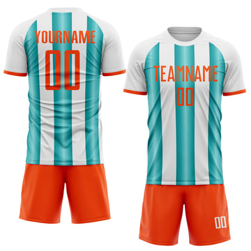 Custom White Orange-Teal Gradient Vertical Stripe Argentina Style Sublimation Soccer Uniform Jersey