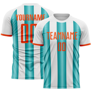 Custom White Orange-Teal Gradient Vertical Stripe Argentina Style Sublimation Soccer Uniform Jersey