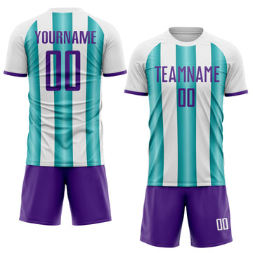 Custom White Purple-Teal Gradient Vertical Stripe Argentina Style Sublimation Soccer Uniform Jersey