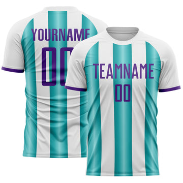 Custom White Purple-Teal Gradient Vertical Stripe Argentina Style Sublimation Soccer Uniform Jersey