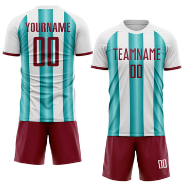 Custom White Crimson-Teal Gradient Vertical Stripe Argentina Style Sublimation Soccer Uniform Jersey
