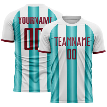 Custom White Crimson-Teal Gradient Vertical Stripe Argentina Style Sublimation Soccer Uniform Jersey