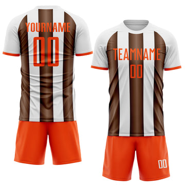 Custom White Orange-Brown Gradient Vertical Stripe Argentina Style Sublimation Soccer Uniform Jersey
