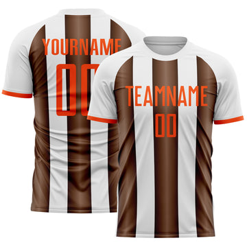 Custom White Orange-Brown Gradient Vertical Stripe Argentina Style Sublimation Soccer Uniform Jersey