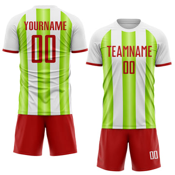 Custom White Red-Neon Green Gradient Vertical Stripe Argentina Style Sublimation Soccer Uniform Jersey