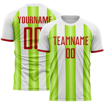 Custom White Red-Neon Green Gradient Vertical Stripe Argentina Style Sublimation Soccer Uniform Jersey