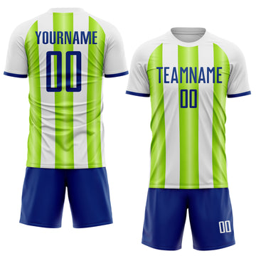 Custom White Royal-Neon Green Gradient Vertical Stripe Argentina Style Sublimation Soccer Uniform Jersey
