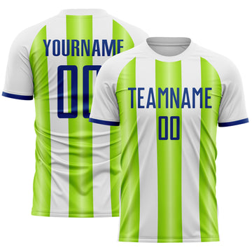 Custom White Royal-Neon Green Gradient Vertical Stripe Argentina Style Sublimation Soccer Uniform Jersey