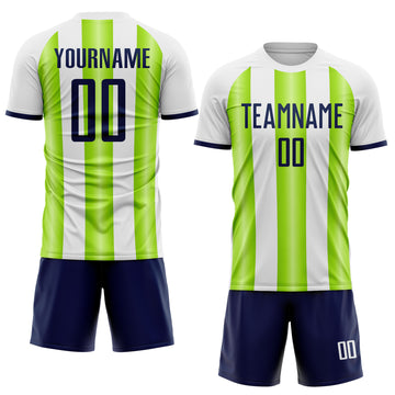 Custom White Navy-Neon Green Gradient Vertical Stripe Argentina Style Sublimation Soccer Uniform Jersey