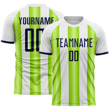 Custom White Navy-Neon Green Gradient Vertical Stripe Argentina Style Sublimation Soccer Uniform Jersey