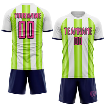 Custom White Pink Neon Green-Navy Gradient Vertical Stripe Argentina Style Sublimation Soccer Uniform Jersey