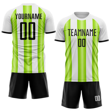 Custom White Black-Neon Green Gradient Vertical Stripe Argentina Style Sublimation Soccer Uniform Jersey