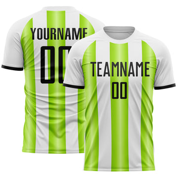 Custom White Black-Neon Green Gradient Vertical Stripe Argentina Style Sublimation Soccer Uniform Jersey