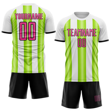Custom White Pink Neon Green-Black Gradient Vertical Stripe Argentina Style Sublimation Soccer Uniform Jersey