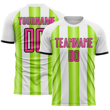 Custom White Pink Neon Green-Black Gradient Vertical Stripe Argentina Style Sublimation Soccer Uniform Jersey