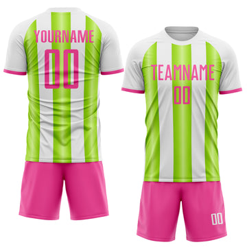 Custom White Pink-Neon Green Gradient Vertical Stripe Argentina Style Sublimation Soccer Uniform Jersey