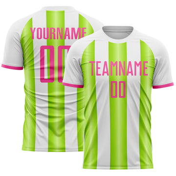 Custom White Pink-Neon Green Gradient Vertical Stripe Argentina Style Sublimation Soccer Uniform Jersey