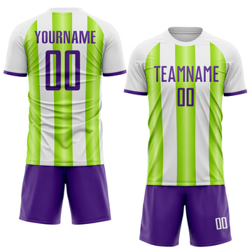 Custom White Purple-Neon Green Gradient Vertical Stripe Argentina Style Sublimation Soccer Uniform Jersey