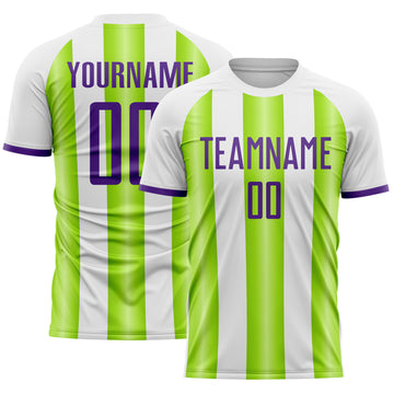 Custom White Purple-Neon Green Gradient Vertical Stripe Argentina Style Sublimation Soccer Uniform Jersey