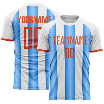 Custom White Orange-Powder Blue Gradient Vertical Stripe Argentina Style Sublimation Soccer Uniform Jersey