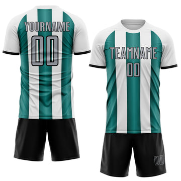 Custom White Gray Midnight Green-Black Gradient Vertical Stripe Argentina Style Sublimation Soccer Uniform Jersey