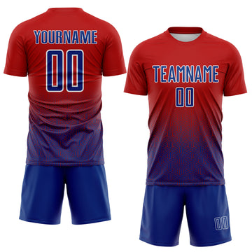 Custom Red Royal-White Gradient Geometric Cube Mesh Colombia Sublimation Soccer Uniform Jersey