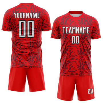 Custom Fire Red White-Black Abstract Geometric Colombia Sublimation Soccer Uniform Jersey