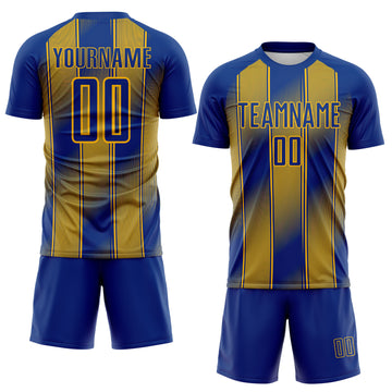 Custom Royal-Gold Vertical Stripe Colombia Sublimation Soccer Uniform Jersey