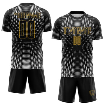 Custom Black White-Old Gold Curved Line Wave Colombia Sublimation Soccer Uniform Jersey