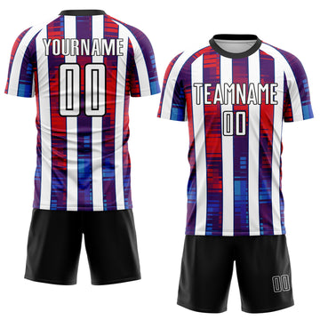 Custom Black White Blue-Red Gradient Stripe Colombia Sublimation Soccer Uniform Jersey