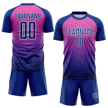 Custom Royal Pink-White Gradient Diamond Grid Colombia Sublimation Soccer Uniform Jersey