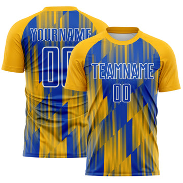 Custom Gold Thunder Blue-White Gradient Stripe Colombia Sublimation Soccer Uniform Jersey
