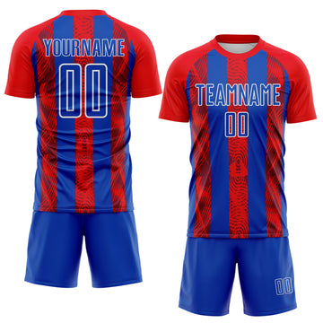 Custom Red Thunder Blue White-Fire Red Vertical Stripe Colombia Sublimation Soccer Uniform Jersey