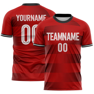 Custom Red White-Black Gradient Horizontal Stripes England Style Sublimation Soccer Uniform Jersey