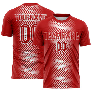 Custom Red-White Brush Stroke Diagonal Stripe England Style Sublimation Soccer Uniform Jersey