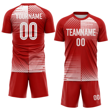 Custom Red-White Split Geometric Grid England Style Sublimation Soccer Uniform Jersey