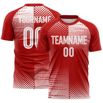 Custom Red-White Split Geometric Grid England Style Sublimation Soccer Uniform Jersey
