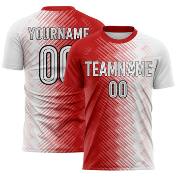 Custom Red White-Black Split Brush Stroke Diagonal Stripe England Style Sublimation Soccer Uniform Jersey